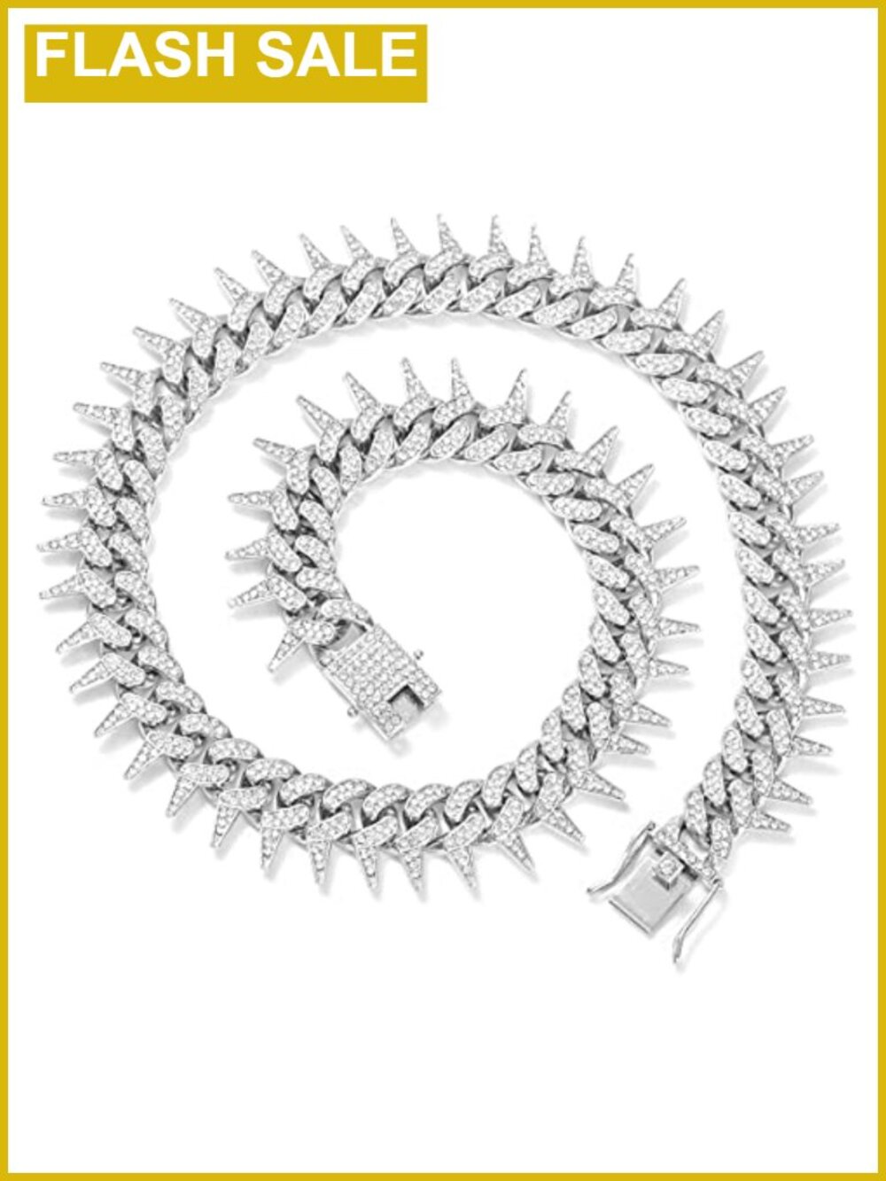 Mens Cuban Link Chain Iced Out Necklace 18k Silver-Plated Titanium Bling Hip Hop